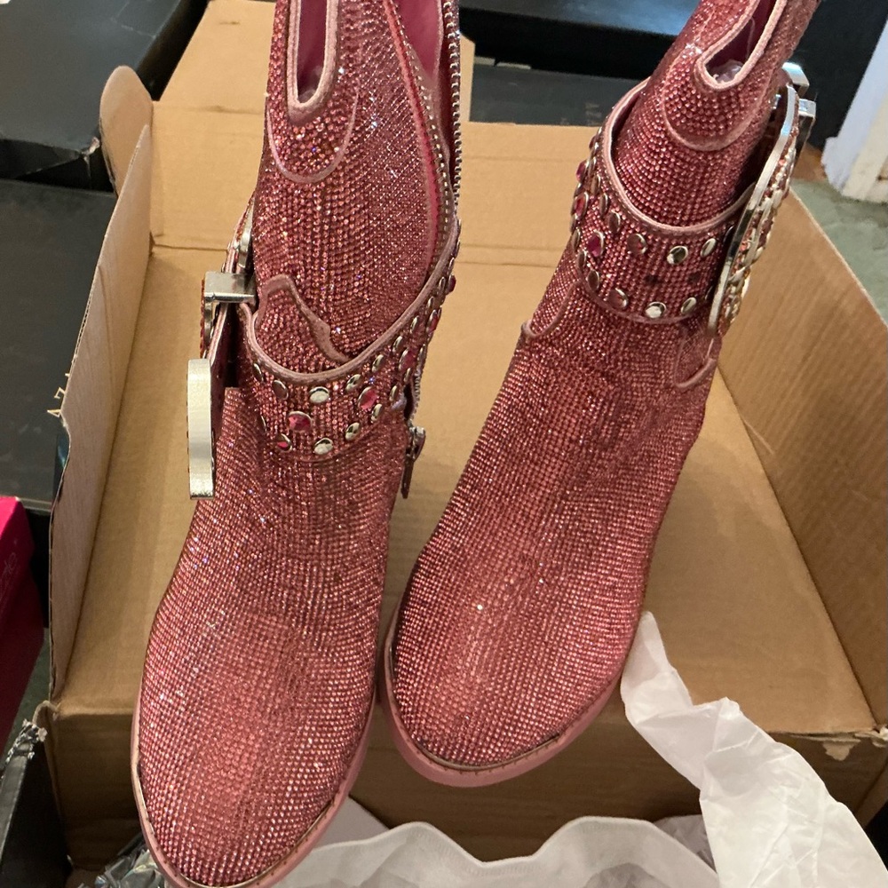 Dolls Kill Pink Glitter Ankle Boots